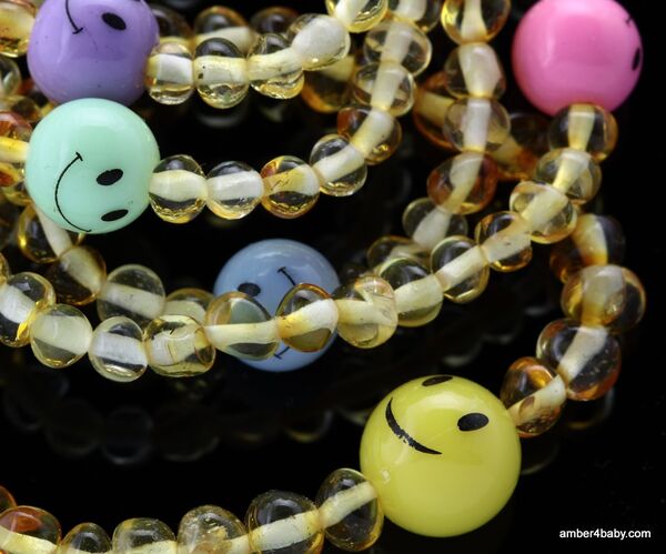 Smiley Baltic Amber Teething Bracelet for Babies