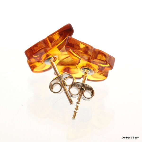 Carved Butterfly Baltic Amber Stud Earrings
