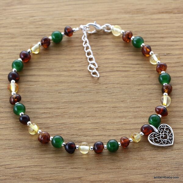 Heart Baltic Amber Anklet Gemstone Bracelet for Adults